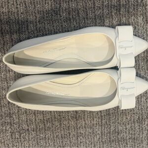 Salvatore Ferragamo White Flats with Bow Detail